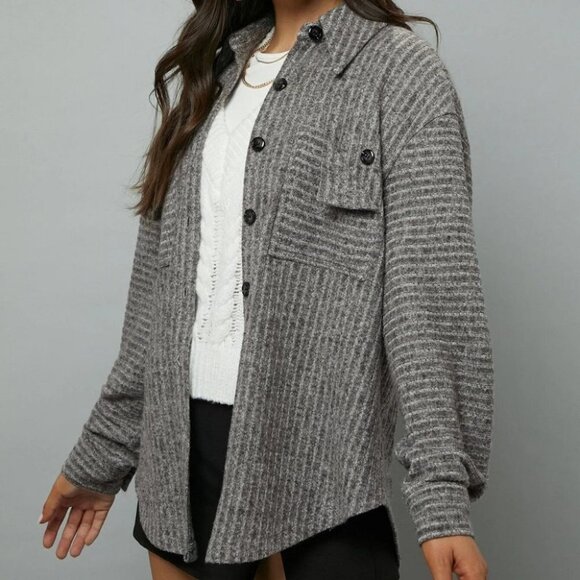 Womens Pocket Coat gray shacket